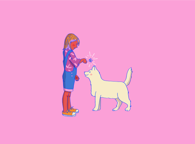 ilustración niña con perro